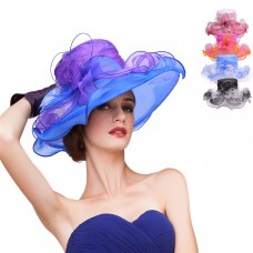 Mujers Wedding Dress Hat Big Floral Organza Party Hat Beach Summer Hat A442  eb-54825014
